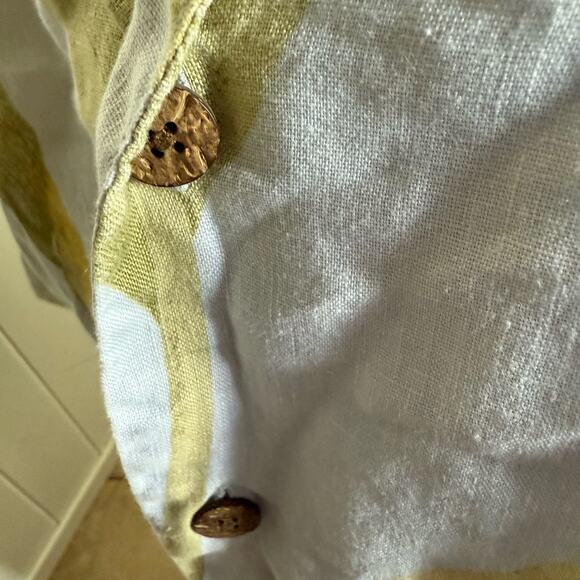 Tommy Bahama Mens Shirt Sz L Linen Blue Yellow Bird of Paradise Flower Buttons - Picture 9 of 10